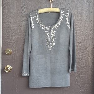 Grey Embelished Sweatshirt Crew Neck Large